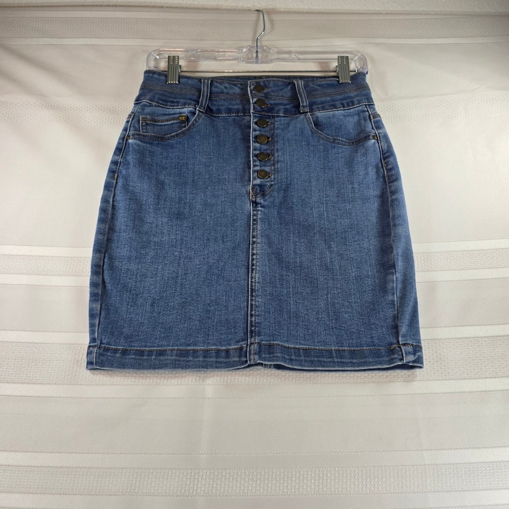 Wax Jean Button Front Denim Mini Skirt